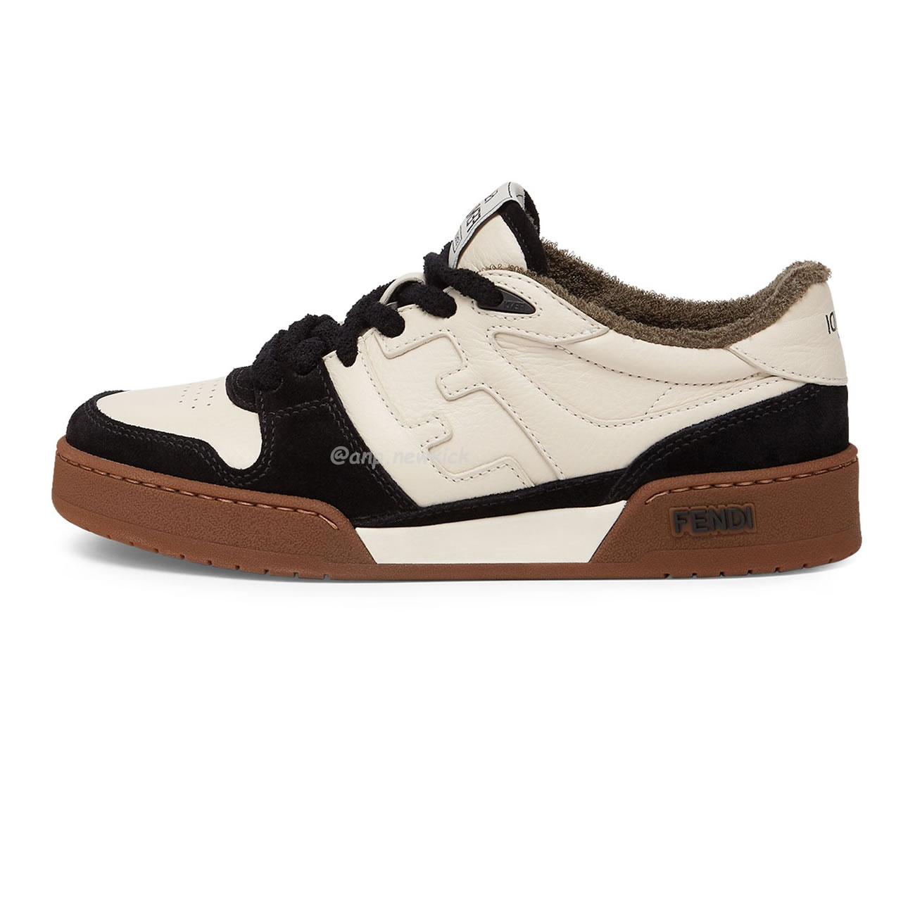 Fendi Match Cream Black White Suede And Leather Low Top Sneakers (13) - newkick.vip